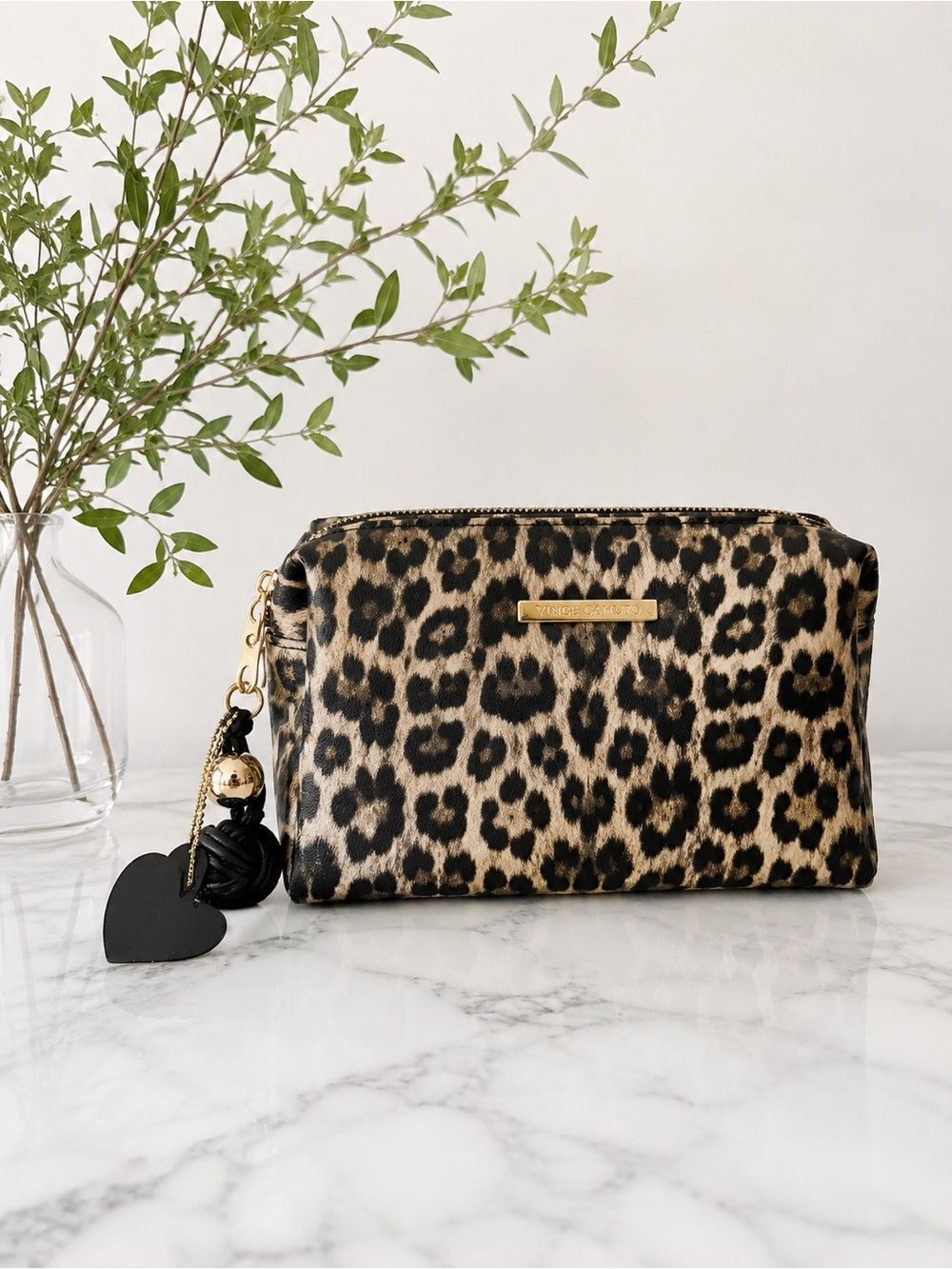 NWT | Vince Camuto Leopard Cosmetic & Travel Bag | Removable Charm